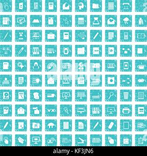 100 folder icons set grunge blue Stock Vector