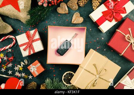Christmas presents on dark background Stock Photo