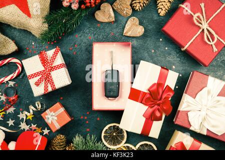 Christmas presents on dark background Stock Photo