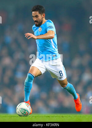 Manchester City's Ilkay Gundogan during the Carabao Cup, Fourth Round match at the Etihad Stadium, Manchester. PRESS ASSOCIATION Photo. Picture date: Tuesday October 24, 2017. See PA story SOCCER Man City. Photo credit should read: Tim Goode/PA Wire. RESTRICTIONS: EDITORIAL USE ONLY No use with unauthorised audio, video, data, fixture lists, club/league logos or 'live' services. Online in-match use limited to 75 images, no video emulation. No use in betting, games or single club/league/player publications. Stock Photo