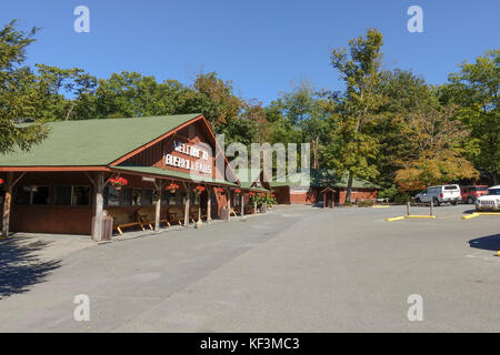 Entrance wooden buildings of Bushkill falls, waterfalls, Pennsylvania's Pocono Mountains, United states Stock Photo