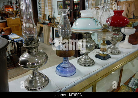Old antique kerosene paraffin oil lamps Stock Photo