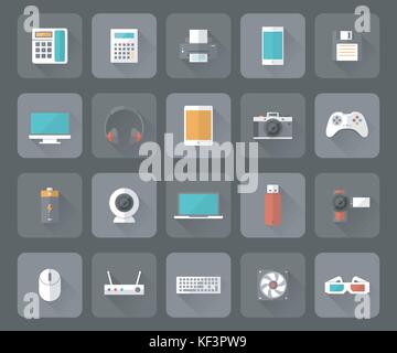 Set of technology and multimedia devices icons. Vector illustration Stock Vector