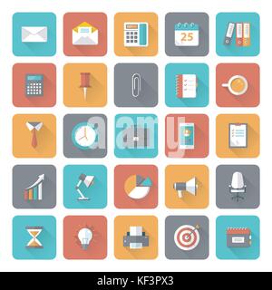 Set of 25 flat office and business icons Stock Vector