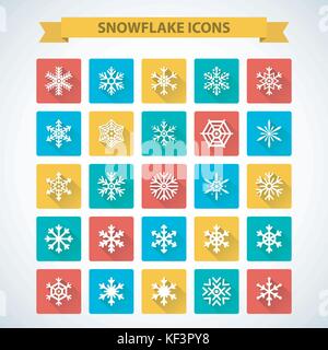 Simple snowflake icons with long shadow effect Stock Vector