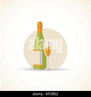 Vector illustration of chamapgne bottle with glass in a flat design style Stock Vector