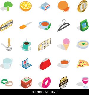 Meal icons set, isometric style Stock Vector