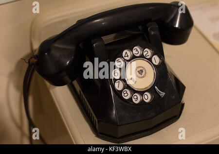 An old fashioned dial phone at the Shiloh Museum of Ozark History in Springdale, Arkansas, US. Stock Photo