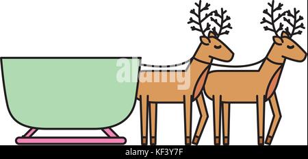 reindeer pulling christmas sledge traditional image Stock Vector