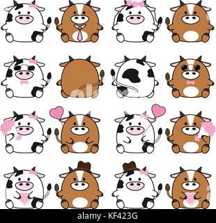Lovely cute couple cartoon cow collection set with variety charactor isolate vector icon Stock Vector