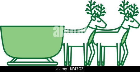 reindeer pulling christmas sledge traditional image Stock Vector