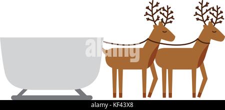 reindeer pulling christmas sledge traditional image Stock Vector