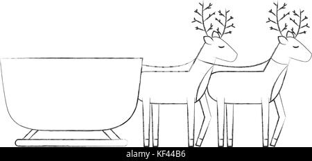 reindeer pulling christmas sledge traditional image Stock Vector