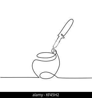 Continuous line drawing. Cosmetic cream with pipette logo. Black and white vector illustration. Concept for logo, card, banner, poster, flyer Stock Vector