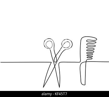 Scissors and comb business icon. Continuous thin line drawing. Vector illustration Stock Vector