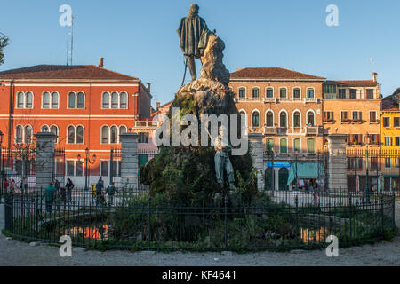 Venice, Italy. October, 2017.  The back of Garibaldi's Statue is seen during the changing of the foliage in Venice, Italy. © Simone Padovani Stock Photo