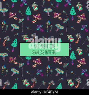 Seamless pattern of stylized magic mushrooms Stock Vector