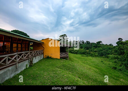 Scenic view from lodge terrace onto savanna Stock Photo