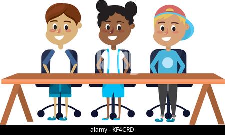 children student sitting in the wood desk Stock Vector