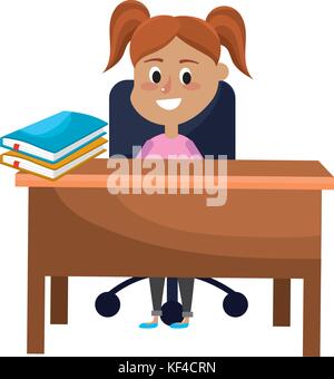girl student sitting in the wood desk Stock Vector