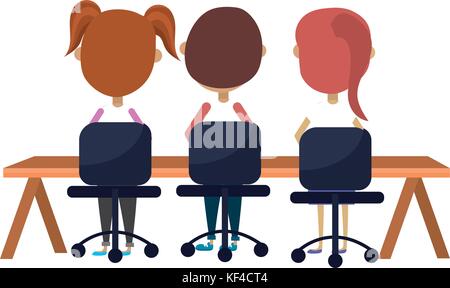 children student sitting in the wood desk Stock Vector