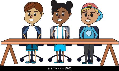 children student sitting in the wood desk Stock Vector