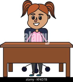 girl student sitting in the wood desk Stock Vector Image & Art - Alamy