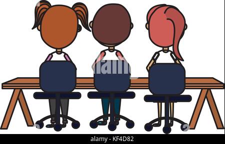 children student sitting in the wood desk Stock Vector