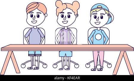 children student sitting in the wood desk Stock Vector