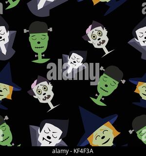 seamless background of halloween zombie witch vampire Stock Vector