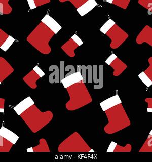 Gift Christmas sock Seamless on dark background Stock Vector