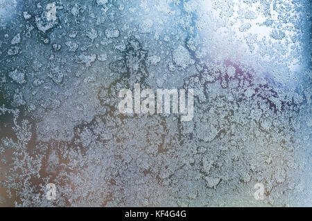 Frost on window glass close up abstract background photo texture Stock Photo