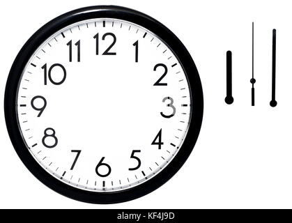 Black wall clock. Isolated on white background. High quality photo. Stock Photo