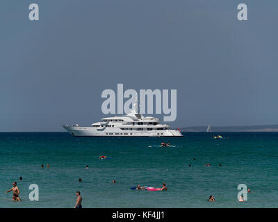 Superyacht anchored in Arenal bay, Palma de Mallorca, Spain Stock Photo