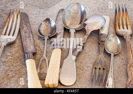 A collection of old cutlery. Stock Photo