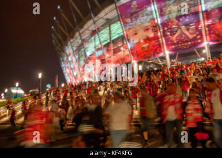 WARSAW, POLAND - JUNE 2012: Blurred view of football stadium Stock Photo