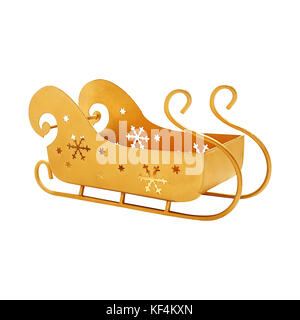 Sleigh of Santa Claus gold color empty isolated on white Stock Photo