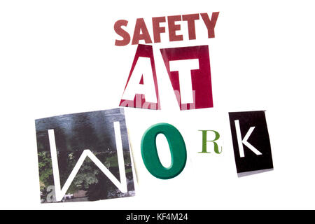 A word writing text showing concept of Safety At Work made of different magazine newspaper letter for Business concept on the white background with copy space Stock Photo