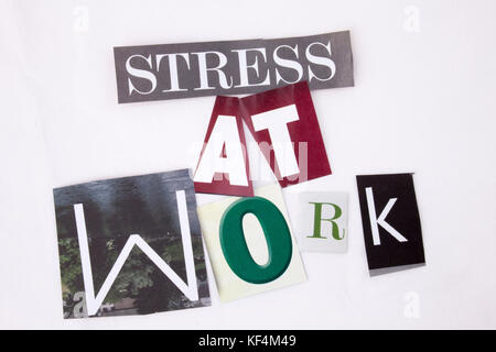 A word writing text showing concept of Stress At Work made of different magazine newspaper letter for Business concept on the white background with copy space Stock Photo