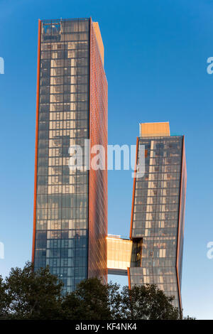 American Copper Buildings dual residential towers (48 stories) connected by a skybridge in Murray Hill, New York City, NY,USA. Stock Photo