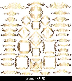 Big set of gold vintage styled calligraphic frames and flourishes ...