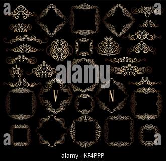 Big set of gold vintage styled calligraphic frames and flourishes ...