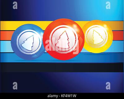 3D Illustration of Blue Background with Christmas Bingo Lottery Balls with Decorative Abstract Christmas Tree Over Multicoloured Stripes Stock Vector