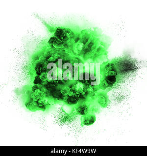 Green explosion isolated on white background. Toxic gas detonation. Stock Photo