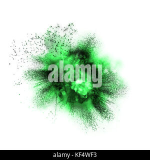 Green explosion isolated on white background. Toxic gas detonation.