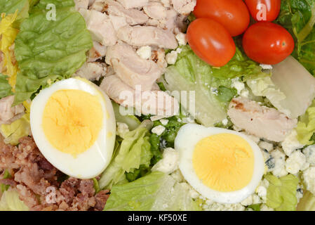 macro mixed salad with egg bacon chicken Stock Photo