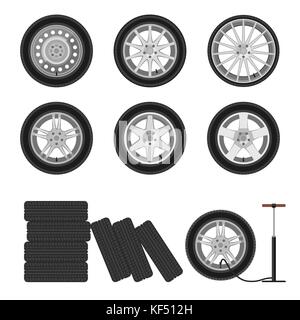 Auto wheels set. Stock Vector