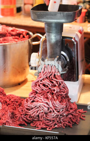 Processing and grinding moose meat at home. Stock Photo