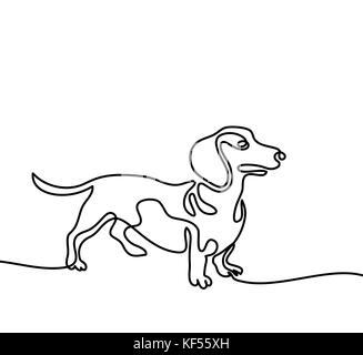 Continuous line drawing. Dog dachshund running. Vector illustration Stock Vector