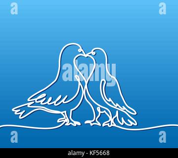 Continuous one line drawing. Two doves logo. White on blue gradient background vector illustration. Concept for logo, card, banner, poster, flyer Stock Vector
